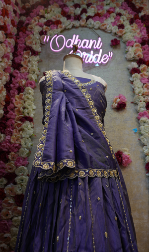 CRUSH TISSUE FABRIC LEHNGA WITH BEATS WORK PANNEL AND CUTDANA WORK  ##LC021