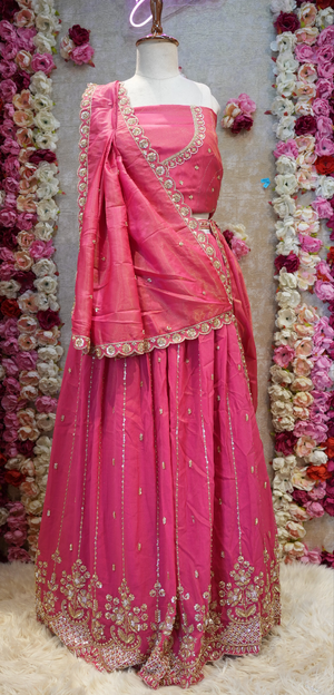 CRUSH TISSUE FABRIC LEHNGA WITH BEATS WORK PANNEL AND CUTDANA WORK  ##LC021