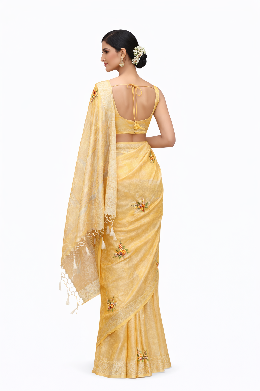 HANDLOOM TISSUE FABRIC SAREE WITH HAND EMBROIDERY BUTA & ZARI WEAVING BORDER (WITH RUNNIG BLOUSE)  ##SR640
