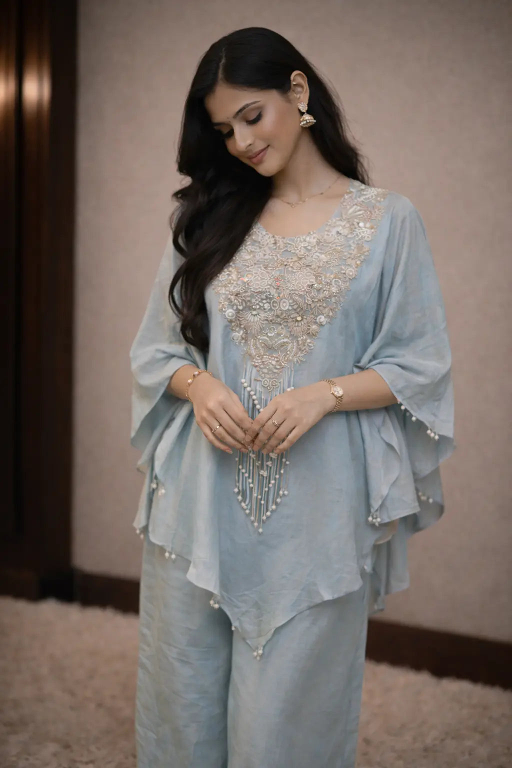 PURE TISSUE FABRIC ZARDOZI HANDWORK 3 PIECE CO-ORD SET SUIT