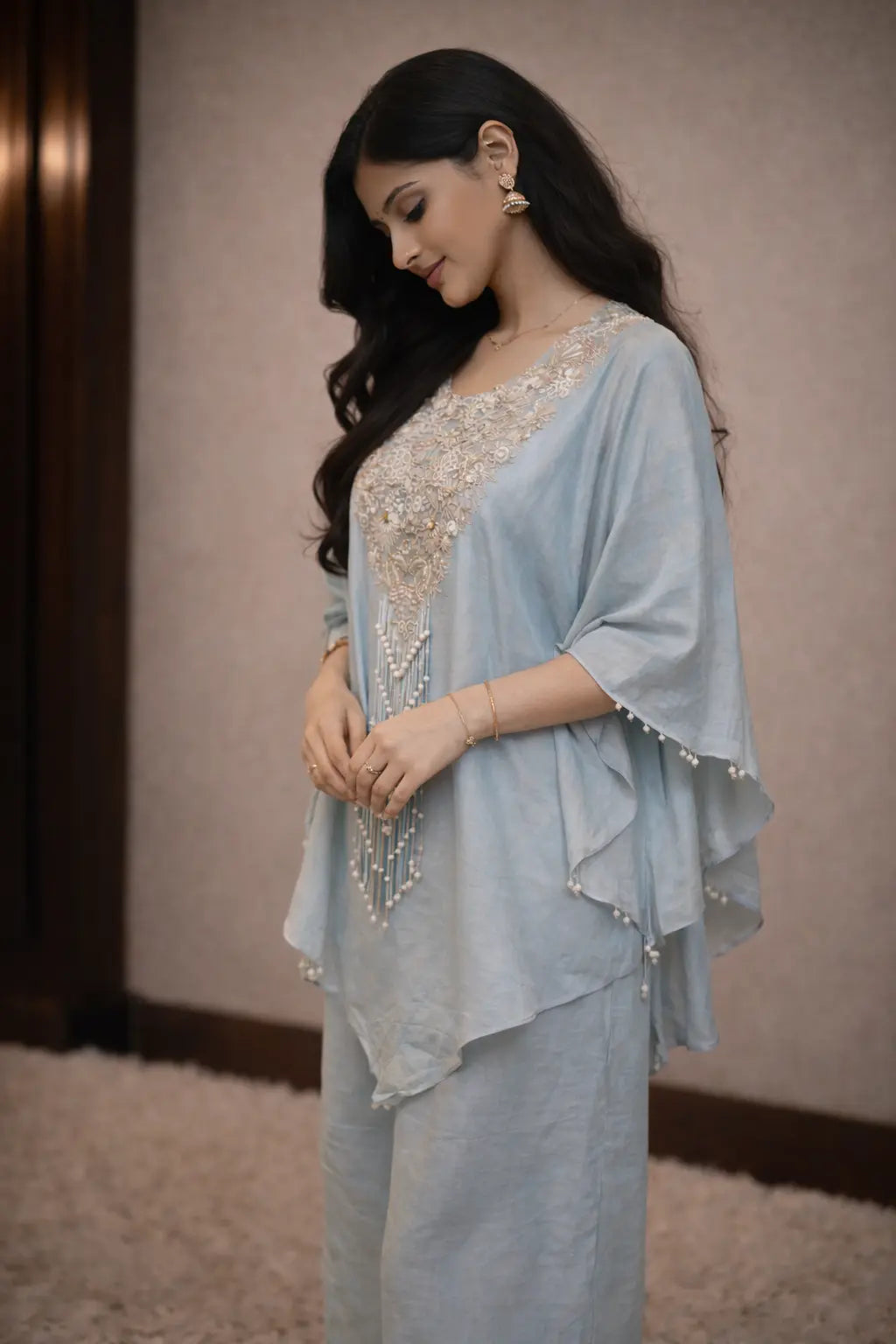 PURE TISSUE FABRIC ZARDOZI HANDWORK 3 PIECE CO-ORD SET SUIT