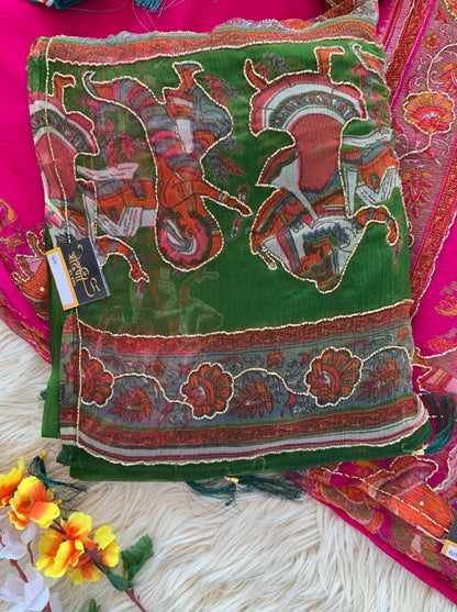 CHIFFON FABRIC SAREE WITH DANDIYA PRINT AND CUTDANA WORK (WITH BLOUSE)  ##SR0364