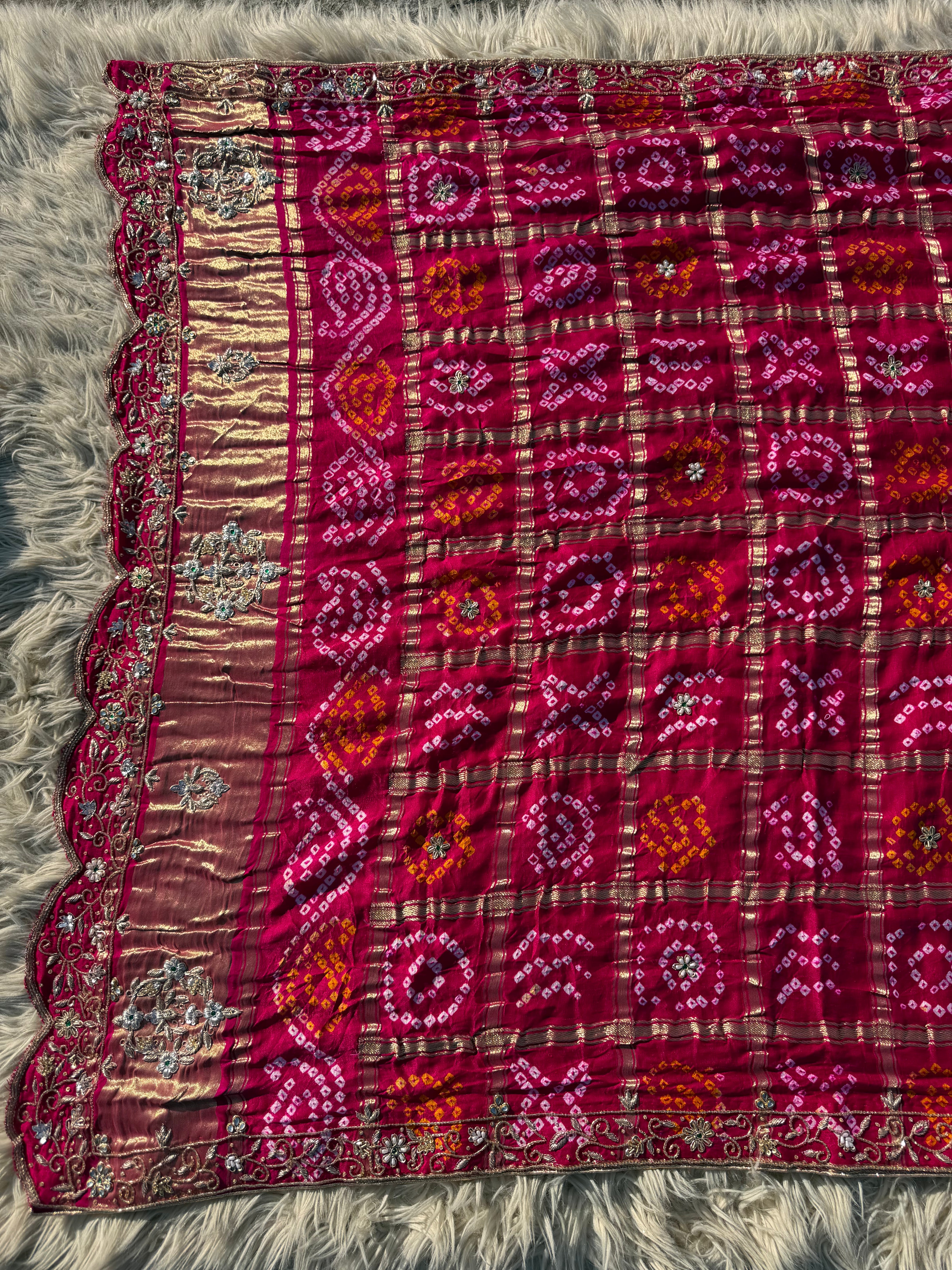 PURE GAJJI SILK FABRIC HANDWORK DUPPATA WITH LAKDI PATA WORK