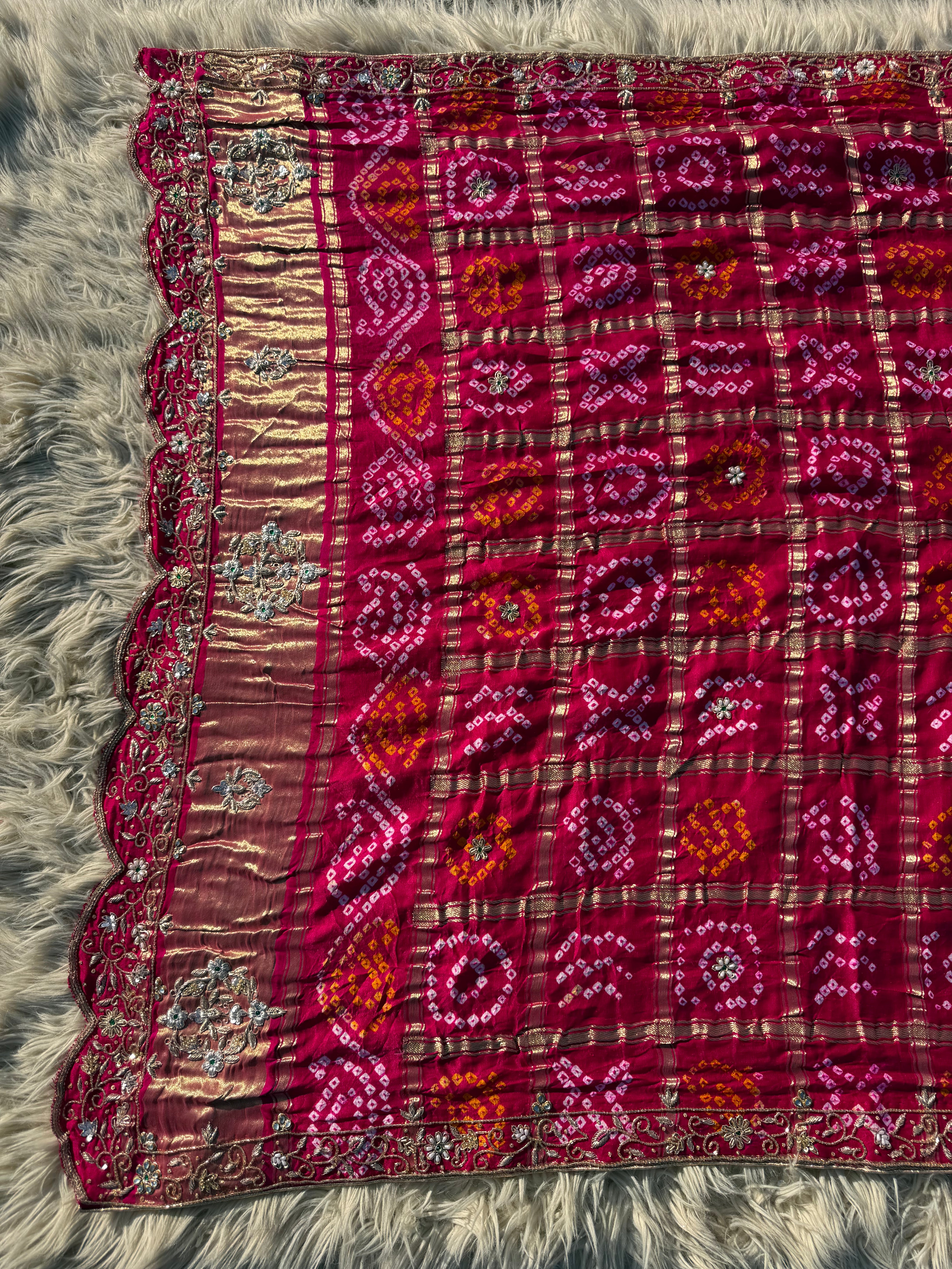 PURE GAJJI SILK FABRIC HANDWORK DUPPATA WITH LAKDI PATA WORK
