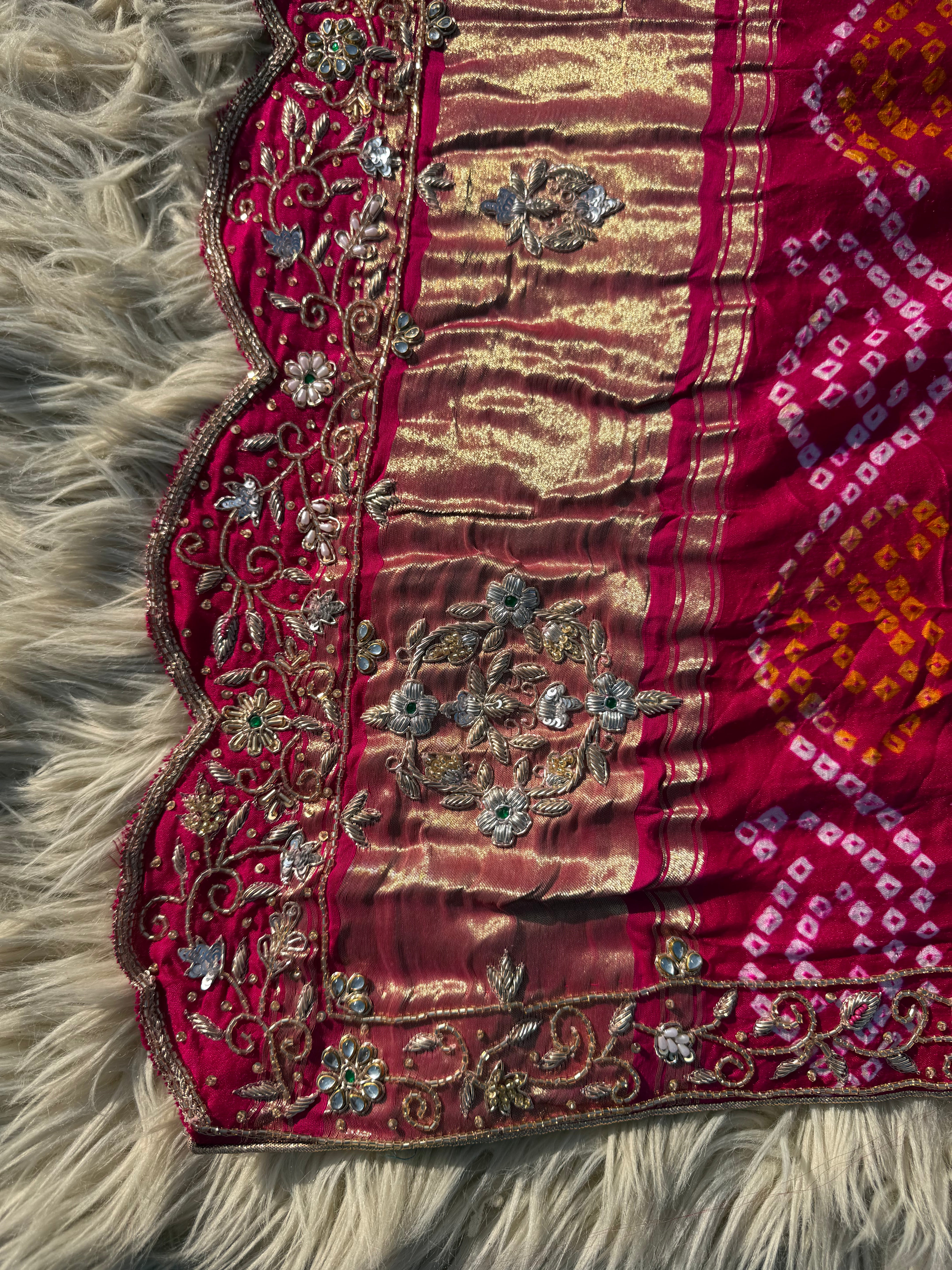 PURE GAJJI SILK FABRIC HANDWORK DUPPATA WITH LAKDI PATA WORK