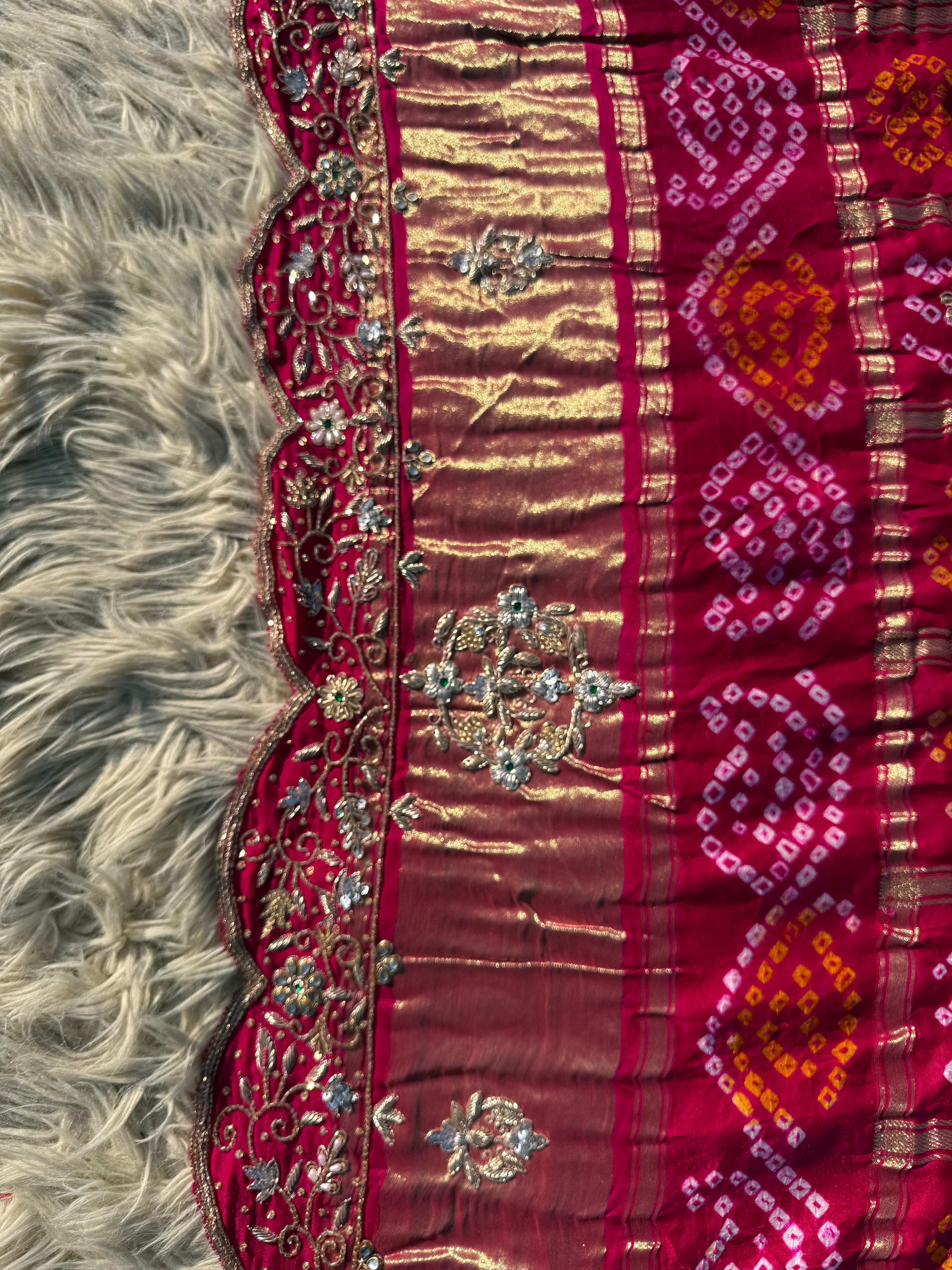 PURE GAJJI SILK FABRIC HANDWORK DUPPATA WITH LAKDI PATA WORK
