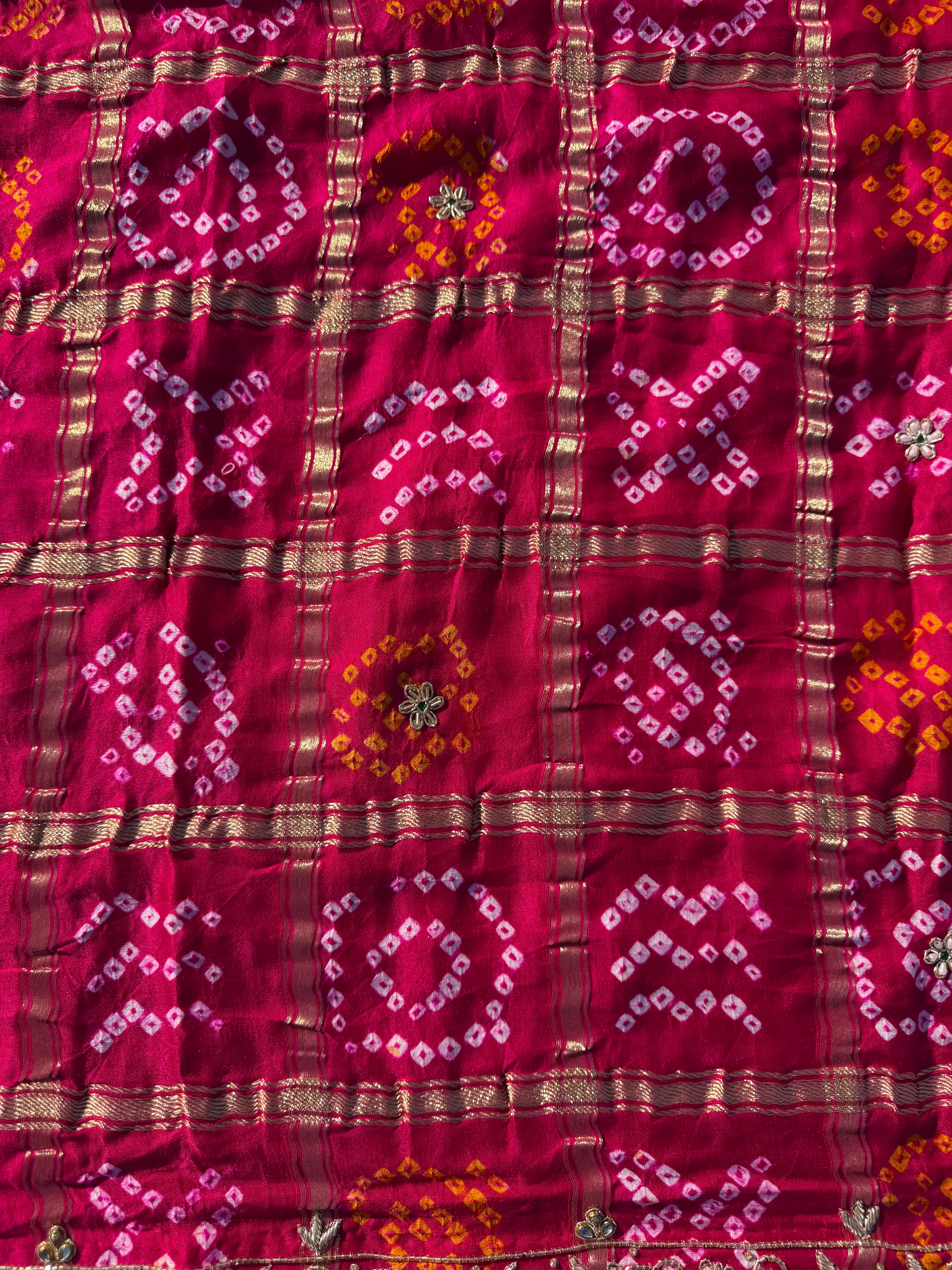 PURE GAJJI SILK FABRIC HANDWORK DUPPATA WITH LAKDI PATA WORK