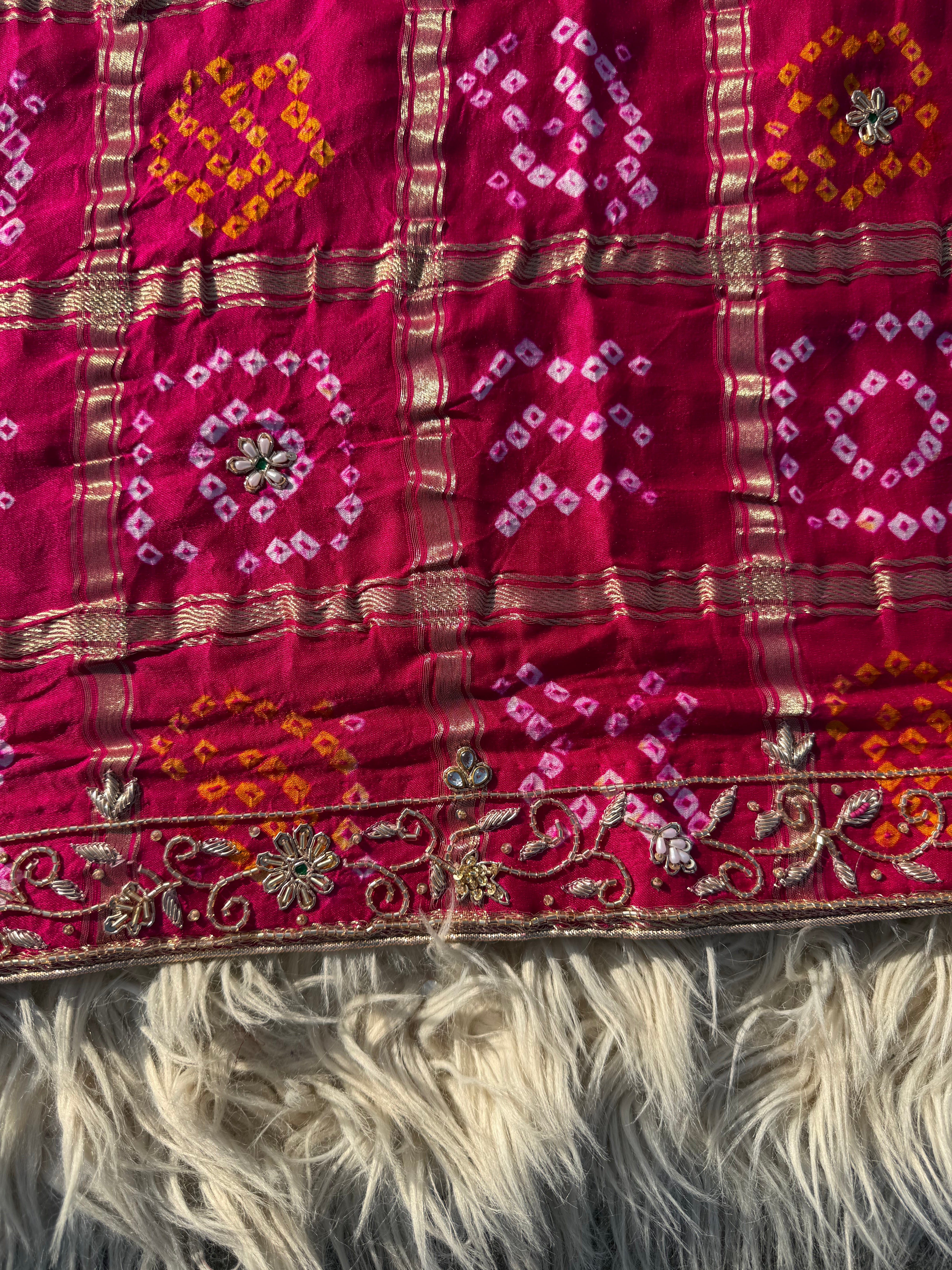 PURE GAJJI SILK FABRIC HANDWORK DUPPATA WITH LAKDI PATA WORK