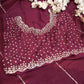 Royal Chinon Fabric Katdana & Jarkan Work Saree with heavy blouse neck border ##SR063
