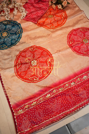 Royal Silk Bandhani Saree with Traditional Gota Patti Work ##SR0163
