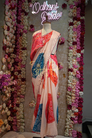 Royal Silk Bandhani Saree with Traditional Gota Patti Work ##SR0163
