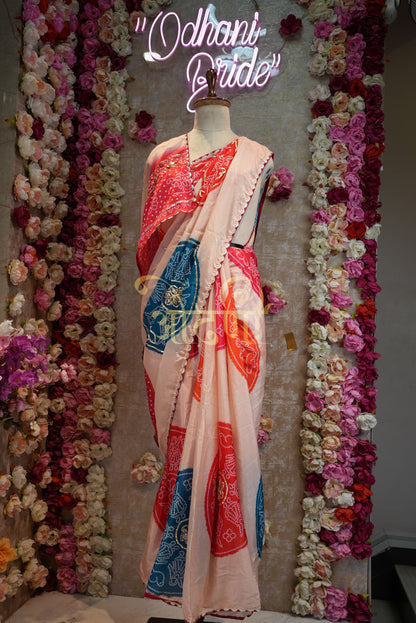Royal Silk Bandhani Saree with Traditional Gota Patti Work ##SR0163