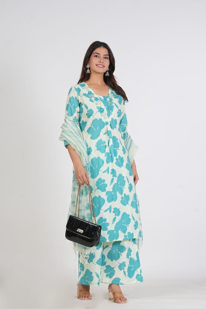 PURE SUPER COTTON 3-PEICE SUIT WITH DUPATTA (SKY BLUE) SNV ##SP030