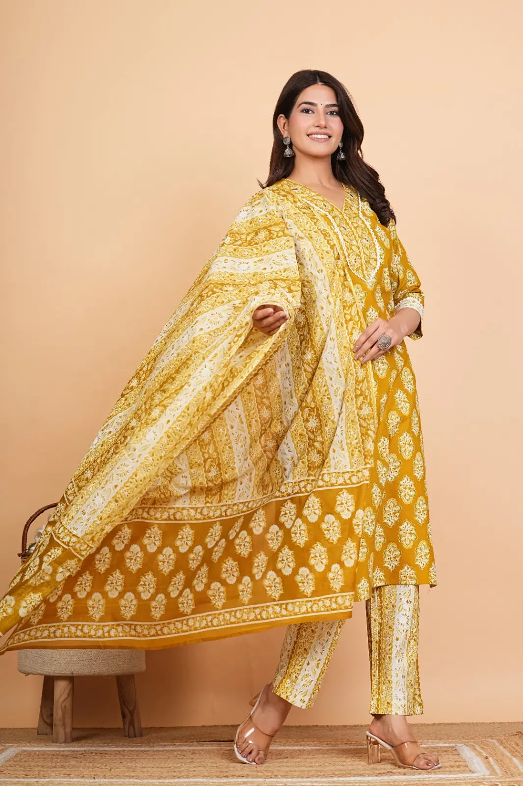 PURE SUPER COTTON 3-PIECE SUIT WITH DUPATTA (MUSTARD YELLOW) SNV