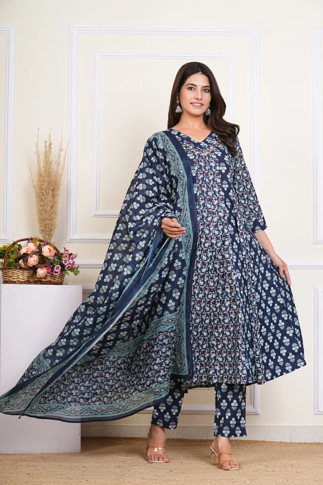 PURE SUPER COTTON 3-PIECE SUIT WITH DUPATTA (BLUE) SNV