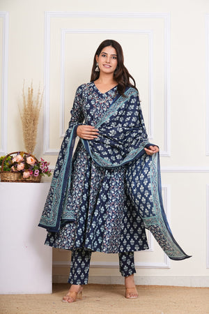 PURE SUPER COTTON 3-PIECE SUIT WITH DUPATTA (BLUE) SNV ##SP046