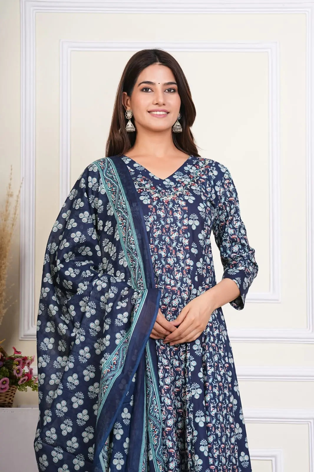 PURE SUPER COTTON 3-PIECE SUIT WITH DUPATTA (BLUE) SNV