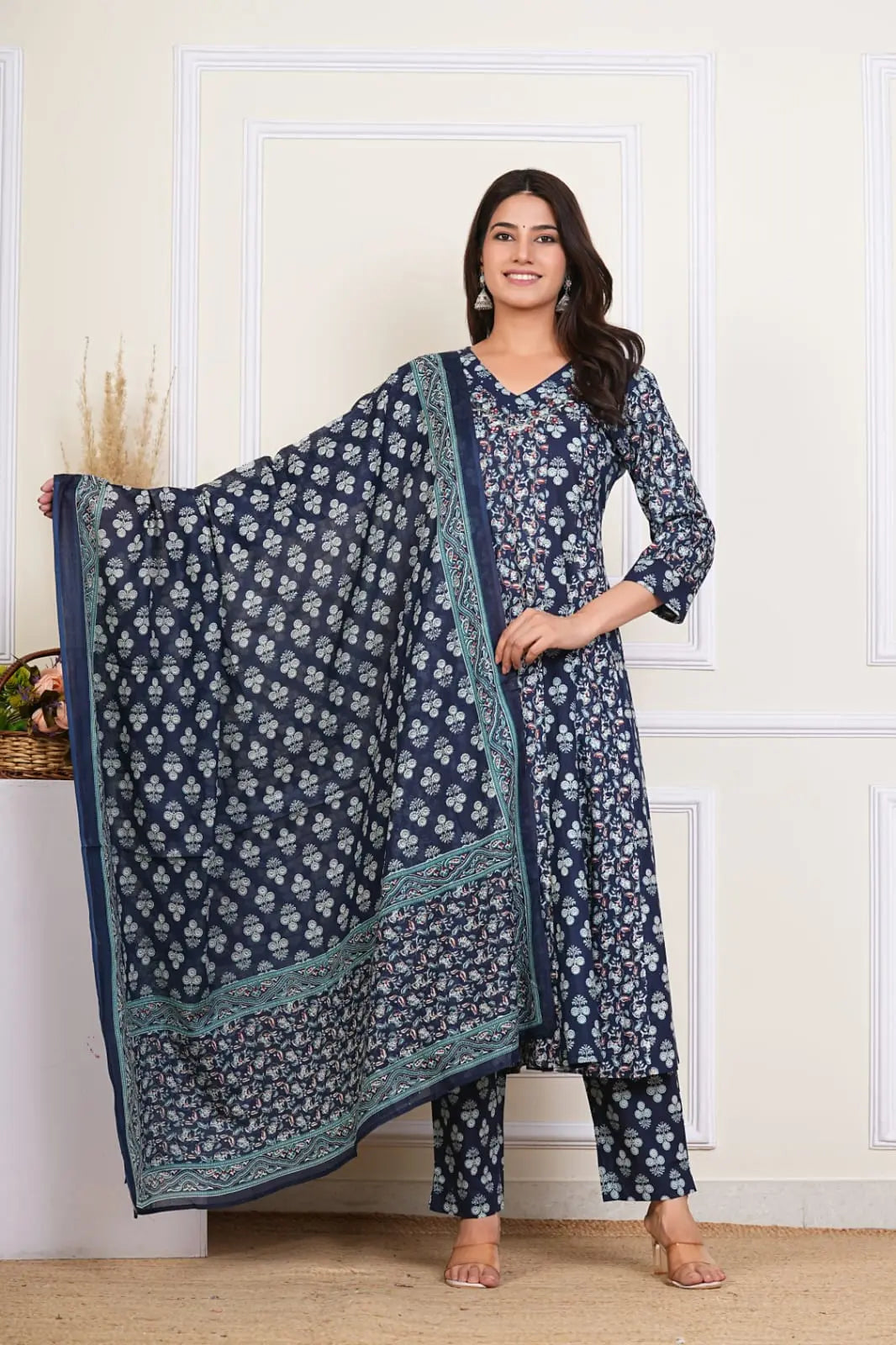 PURE SUPER COTTON 3-PIECE SUIT WITH DUPATTA (BLUE) SNV