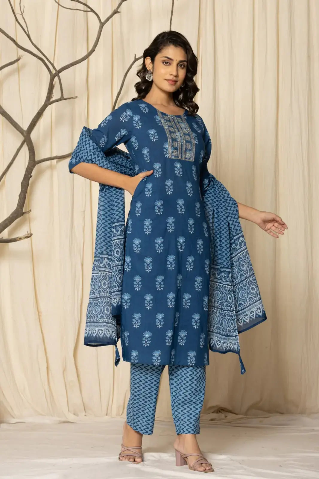 PURE SUPER COTTON 3-PIECE SUIT WITH DUPATTA (BLUE) RASS