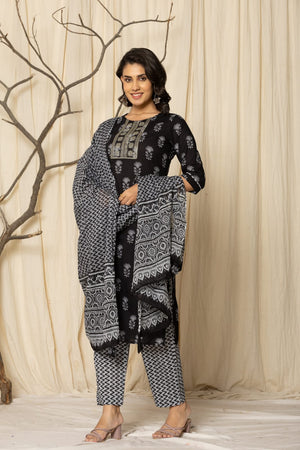 PURE SUPER COTTON 3-PIECE SUIT WITH DUPATTA (BLACK) RASS ##SP060