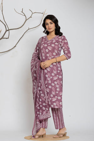 PURE SUPER COTTON 3-PIECE SUIT WITH DUPATTA (LEVENDER) SNV ##SP048