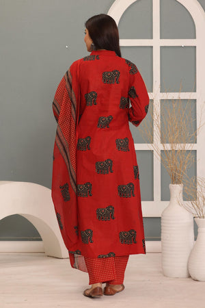 PURE SUPER COTTON 3-PIECE SUIT WITH DUPATTA (RED) RASS ##SP062