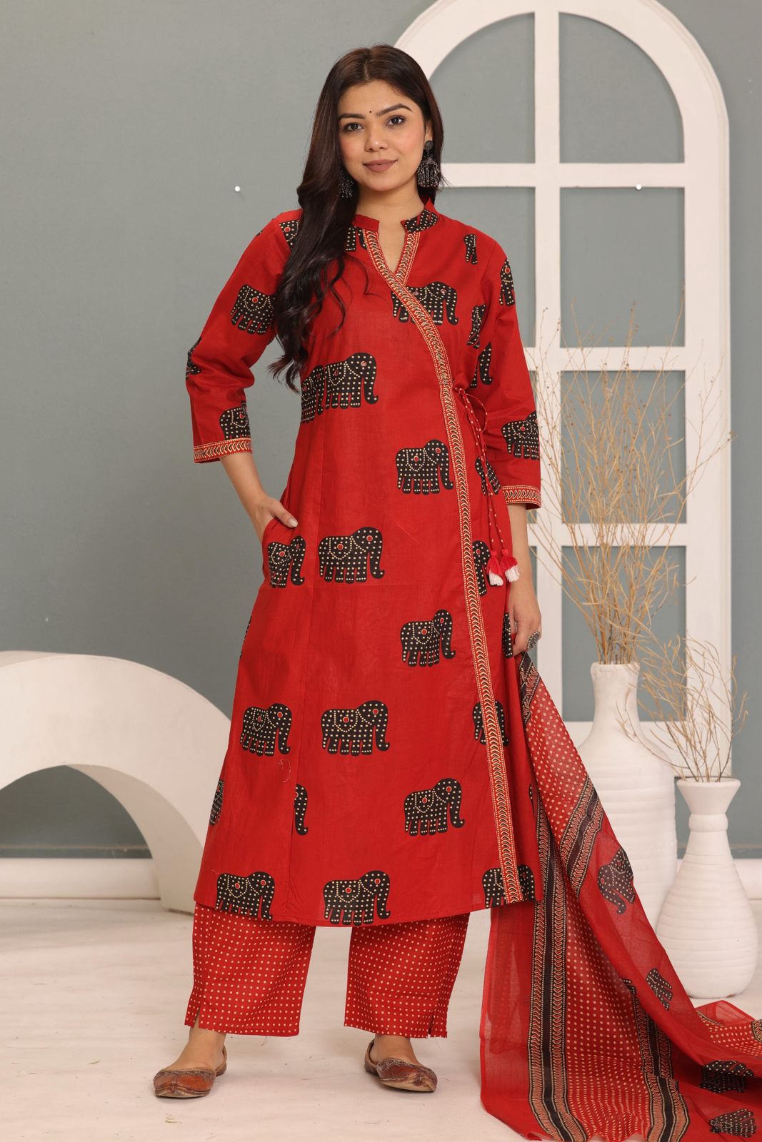 PURE SUPER COTTON 3-PIECE SUIT WITH DUPATTA (RED) RASS