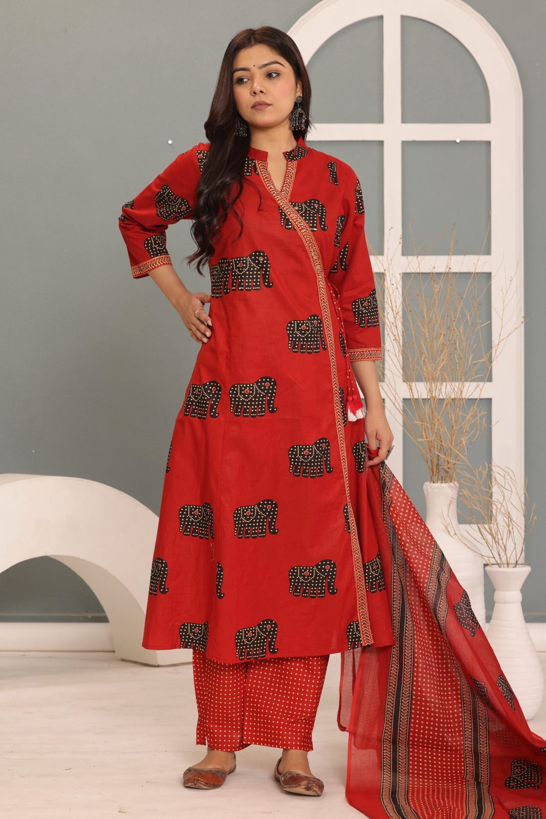 PURE SUPER COTTON 3-PIECE SUIT WITH DUPATTA (RED) RASS