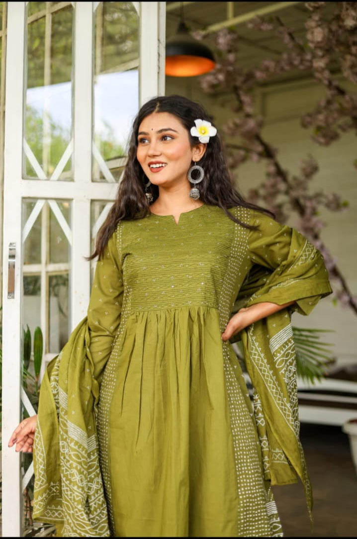 PURE SUPER COTTON 3-PIECE SUIT WITH DUPATTA (GREEN) SNV ##SP033