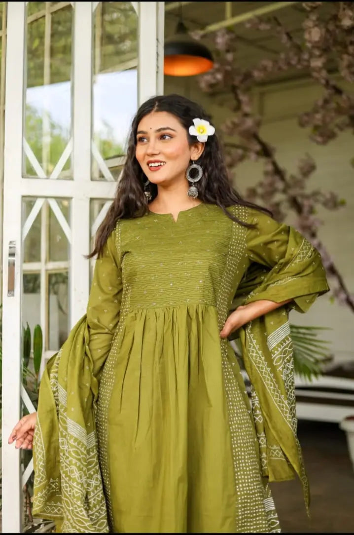 PURE SUPER COTTON 3-PIECE SUIT WITH DUPATTA (GREEN) SNV