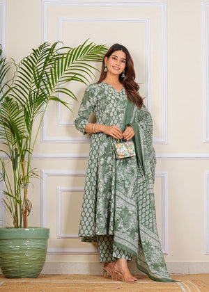PURE SUPER COTTON 3-PIECE SUIT WITH DUPATTA (GREEN) SNV ##SP034