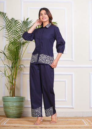 PURE SUPER COTTON CO-ORD SET WITH FLURAL PRINT (NEAVY BLUE) SNV ##SP036