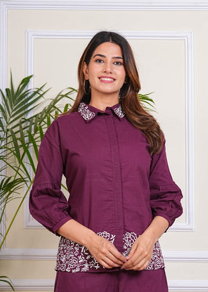 PURE SUPER COTTON CO-ORD SET SUIT WITH FLURAL PRINT (MEHROON) SNV ##SP038