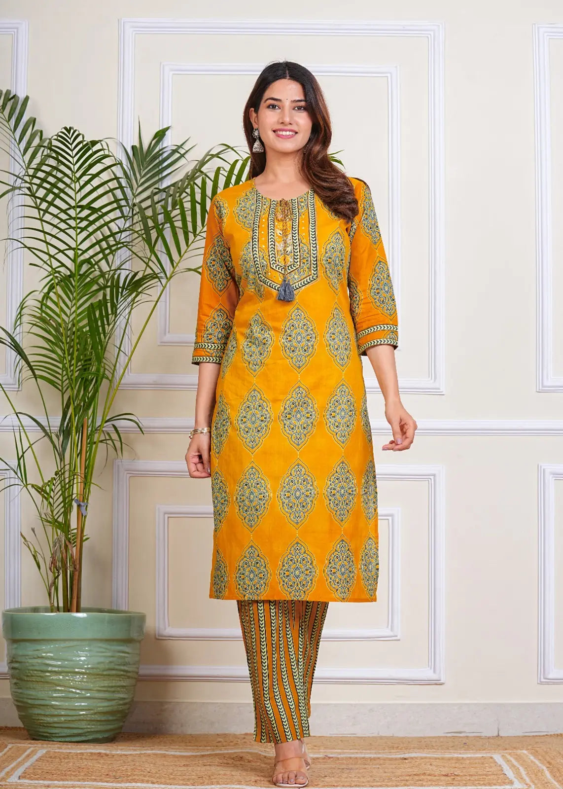 PURE SUPER COTTON 3-PIECE SUIT WITH DUPATTA (MUSTARD) SNV