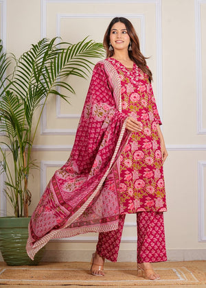 PURE SUPER COTTON 3-PIECE SUIT WITH DUPATTA (RED) SNV ##SP040