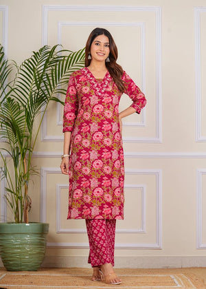 PURE SUPER COTTON 3-PIECE SUIT WITH DUPATTA (RED) SNV ##SP040