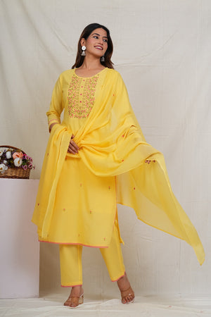 PURE SUPER COTTON 3-PIECE SUIT WITH DUPATTA (YELLOW) SNV ##SP042