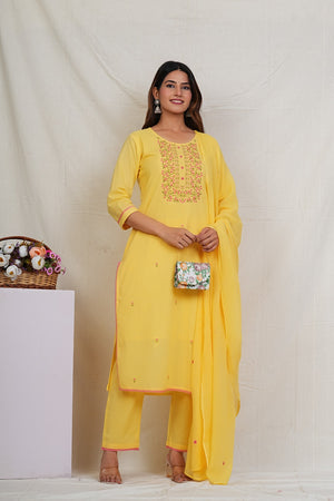 PURE SUPER COTTON 3-PIECE SUIT WITH DUPATTA (YELLOW) SNV ##SP042