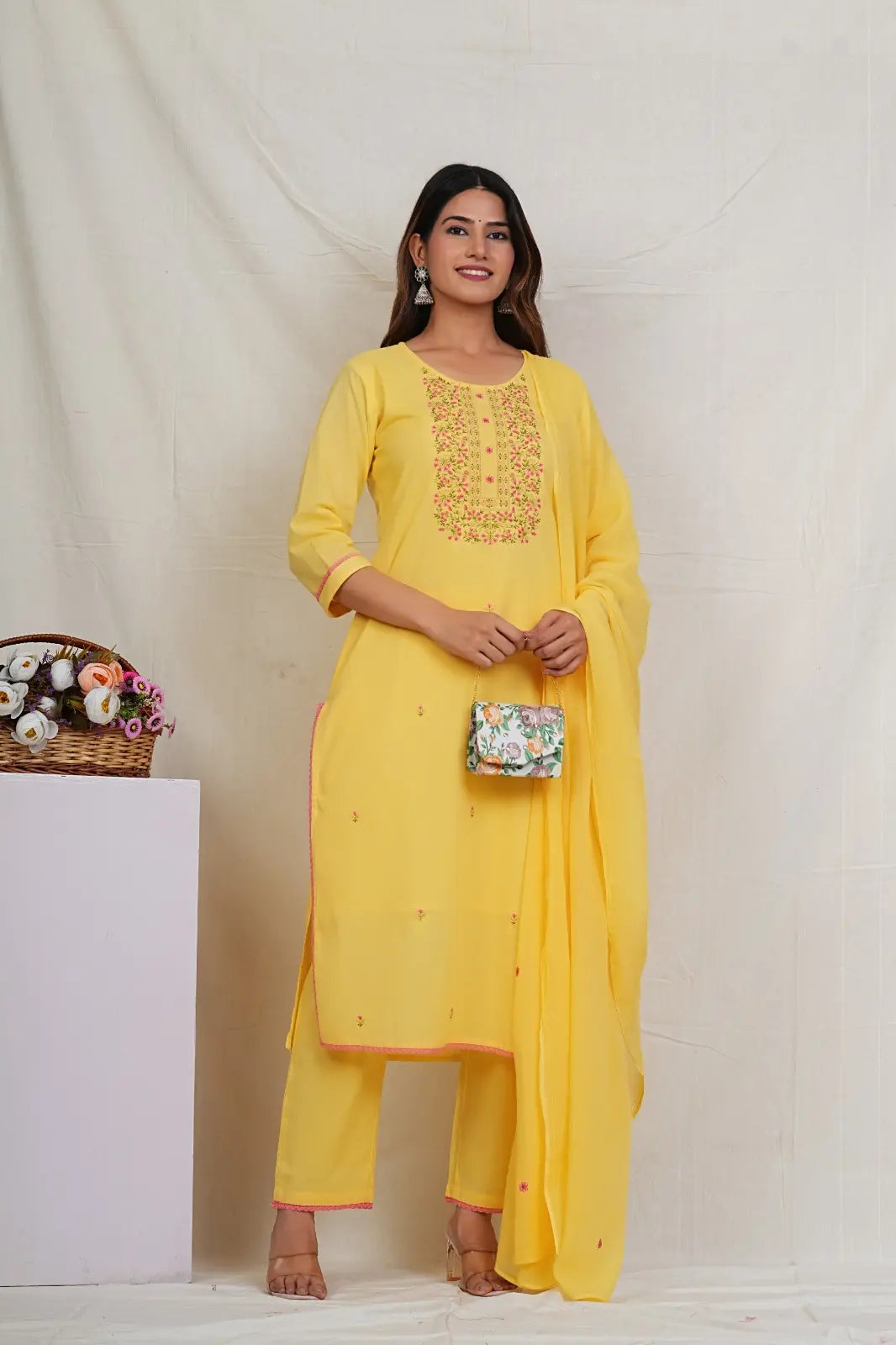 PURE SUPER COTTON 3-PIECE SUIT WITH DUPATTA (YELLOW) SNV
