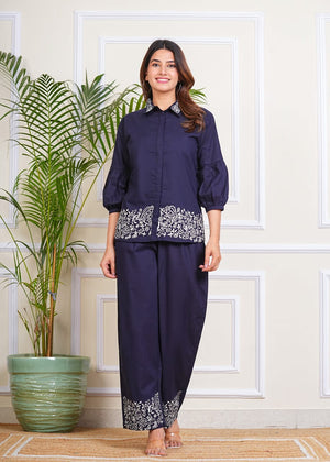 PURE SUPER COTTON CO-ORD SET WITH FLURAL PRINT (NEAVY BLUE) SNV ##SP036