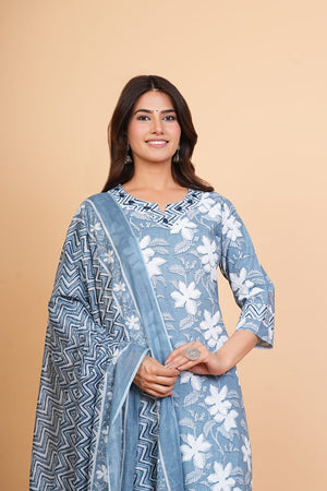 PURE SUPER COTTON 3-PIECE SUIT WITH DUPATTA (GREY) SNV ##SP047