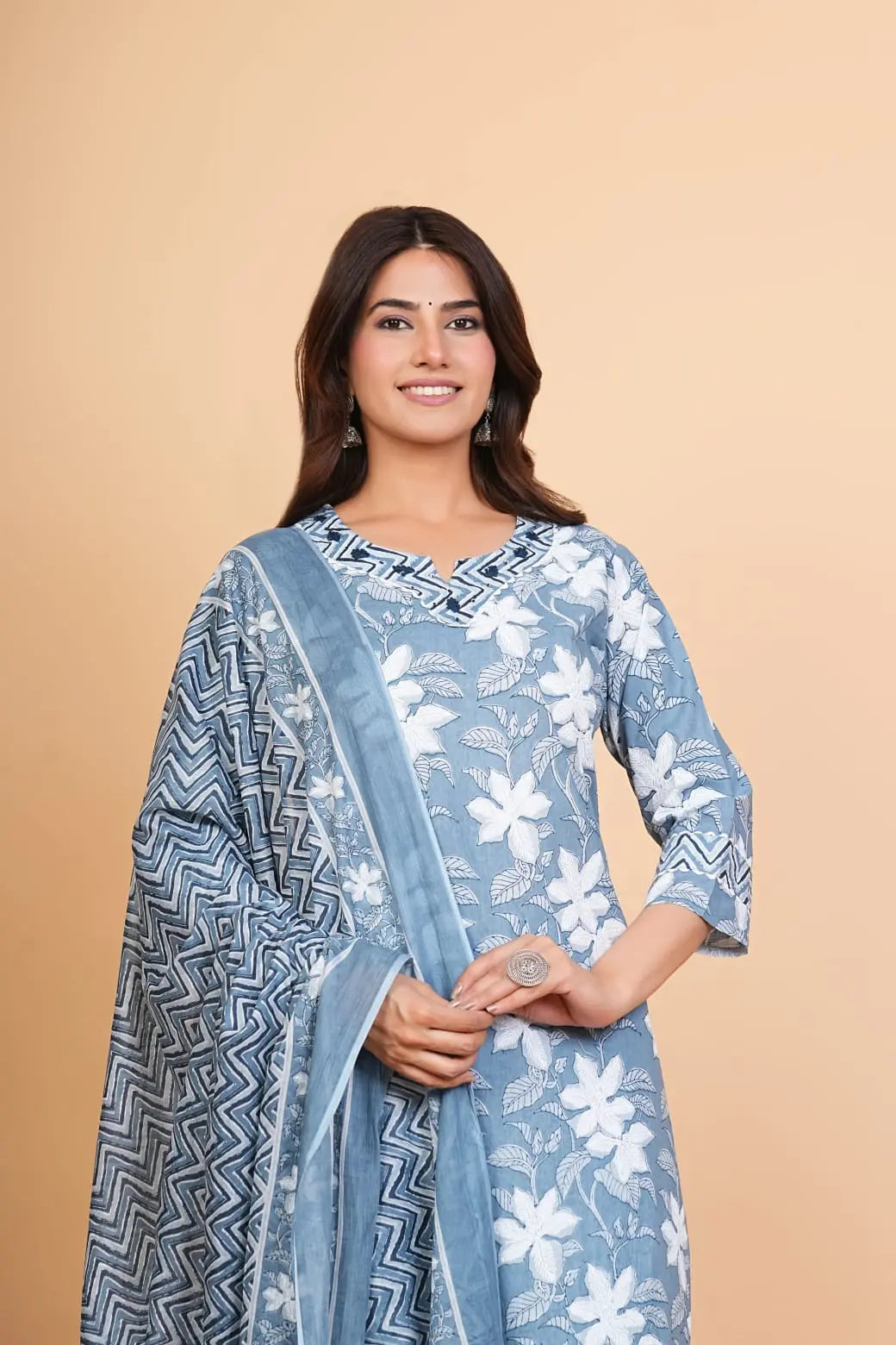 PURE SUPER COTTON 3-PIECE SUIT WITH DUPATTA (GREY) SNV
