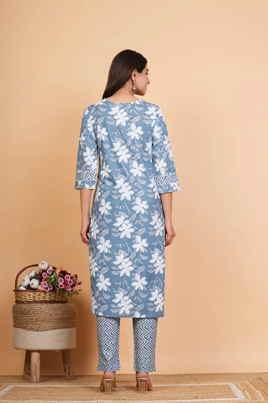 PURE SUPER COTTON 3-PIECE SUIT WITH DUPATTA (GREY) SNV