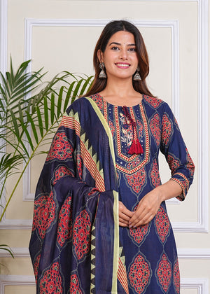 PURE SUPER COTTON 3-PIECE SUIT WITH DUPATTA (BLUE) SNV ##SP043