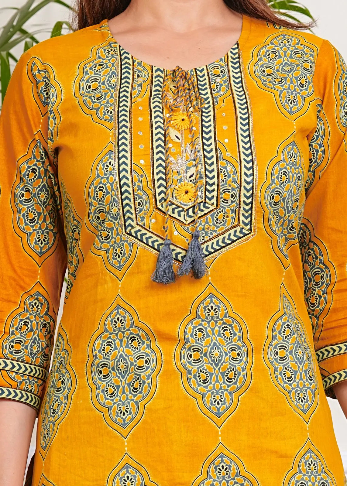PURE SUPER COTTON 3-PIECE SUIT WITH DUPATTA (MUSTARD) SNV