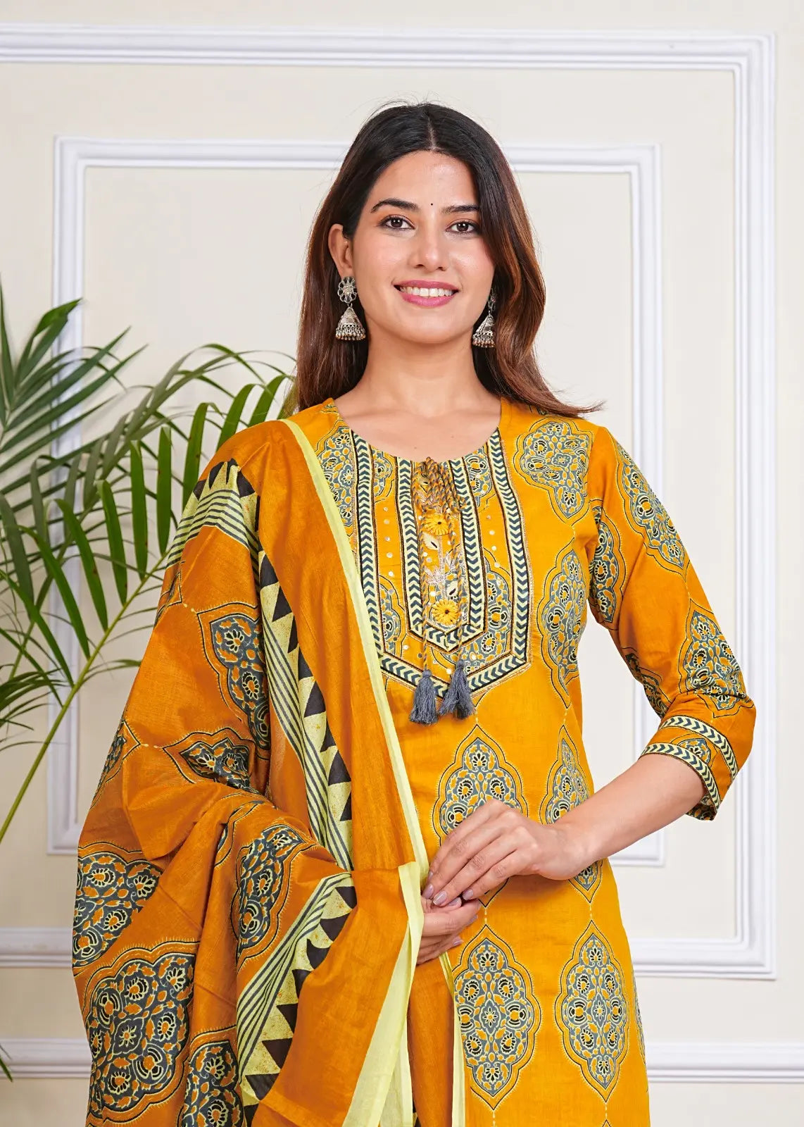 PURE SUPER COTTON 3-PIECE SUIT WITH DUPATTA (MUSTARD) SNV