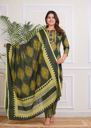 PURE SUPER COTTON 3-PIECE SUIT WITH DUPATTA (GREEN) ##SP045