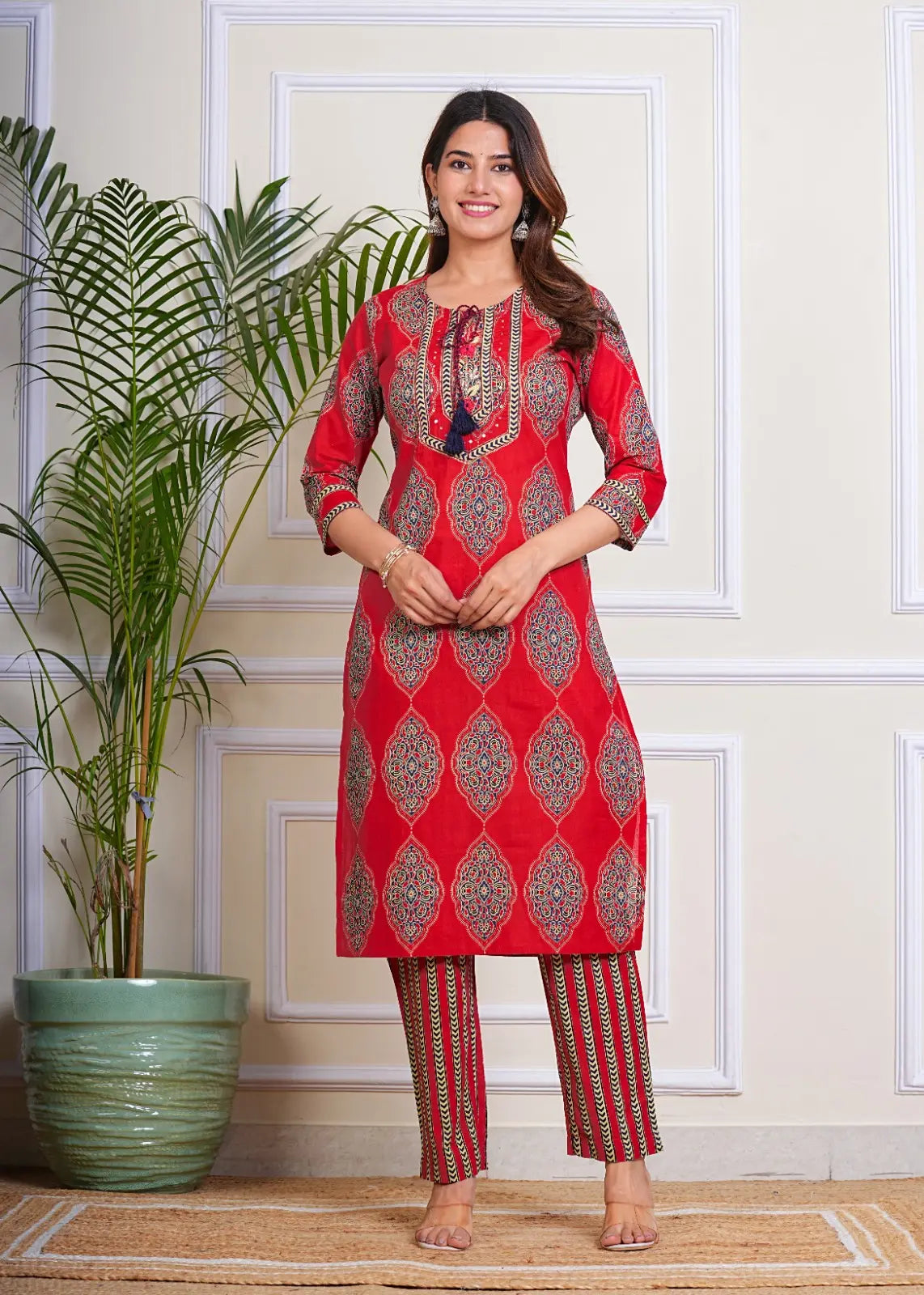 PURE SUPER COTTON 3-PIECE SUIT WITH DUPATTA (RED) SNV