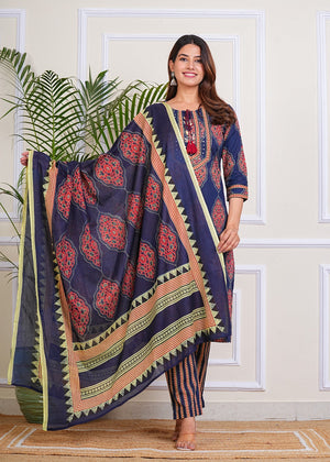 PURE SUPER COTTON 3-PIECE SUIT WITH DUPATTA (BLUE) SNV ##SP043