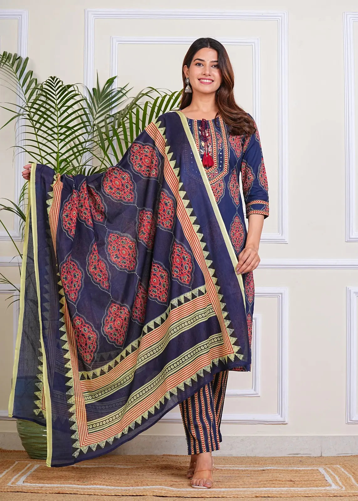 PURE SUPER COTTON 3-PIECE SUIT WITH DUPATTA (BLUE) SNV